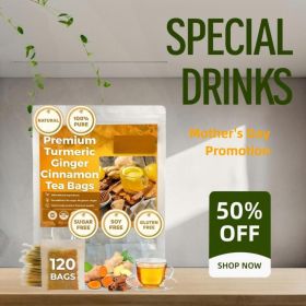 Turmeric Ginger Cinnamon Tea, 100% Natural, Anti-Inflammatea. (Option: Default)