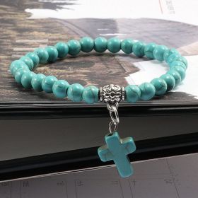 Vintage Cross Natural Stone Bracelet (Color: Blue)