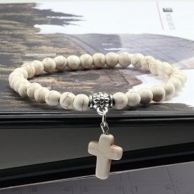 Vintage Cross Natural Stone Bracelet (Color: Yellow lines)