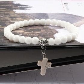 Vintage Cross Natural Stone Bracelet (Color: White)