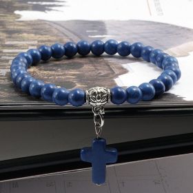 Vintage Cross Natural Stone Bracelet (Color: Dark Blue)