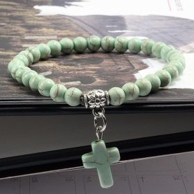 Vintage Cross Natural Stone Bracelet (Color: Apple Green)