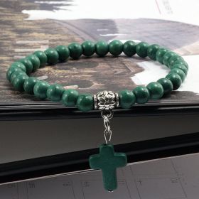 Vintage Cross Natural Stone Bracelet (Color: Dark Green)
