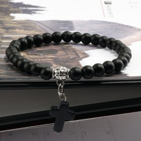 Vintage Cross Natural Stone Bracelet (Color: Matte Black)