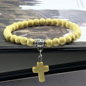 Vintage Cross Natural Stone Bracelet (Color: Yellow)