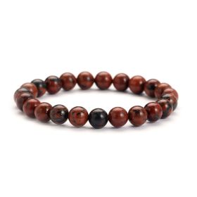 Unakite Bracelet Single Circle 8mm Natural Stone Bracelet Minimalist Blue Grain Stone Daily Bracelet (Color: 2 Golden Swan)
